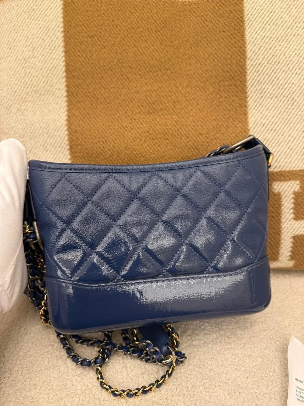 Chanel Quilted Leather Shoulder Bag in Navy Blue small